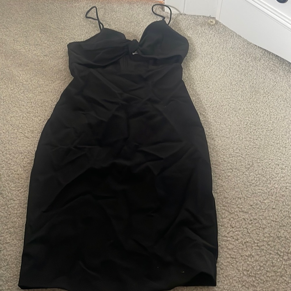 Meshki Black midi dress with tie at the front